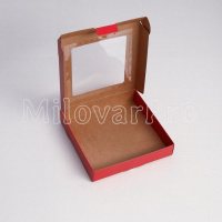 Коробка самосборная с окном, красная, 16*16*3 см